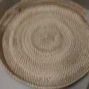 Coffee Table Tray Round Rattan Ottoman Tray Woven Serving Trays with Handles for Home and Kitchen Decorative Natural (Large 16.9 inch)