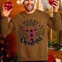 Arvilhill Mens Fleece-Lined Christmas Sweatshirts Raglan Vintage Classic Graphic Pullover (S-3XL) (Brown, L)