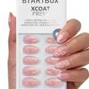 BTArtbox Press On Nails Almond, Rose Lemonade, Pink Swirl, Short, 32Pcs | Lamp-Curable 4-Week Wear, Easy-to-Apply in 15 Mins, Salon-quality Nail Look, Included Glue and Adhesive Tabs All-in-One Kit