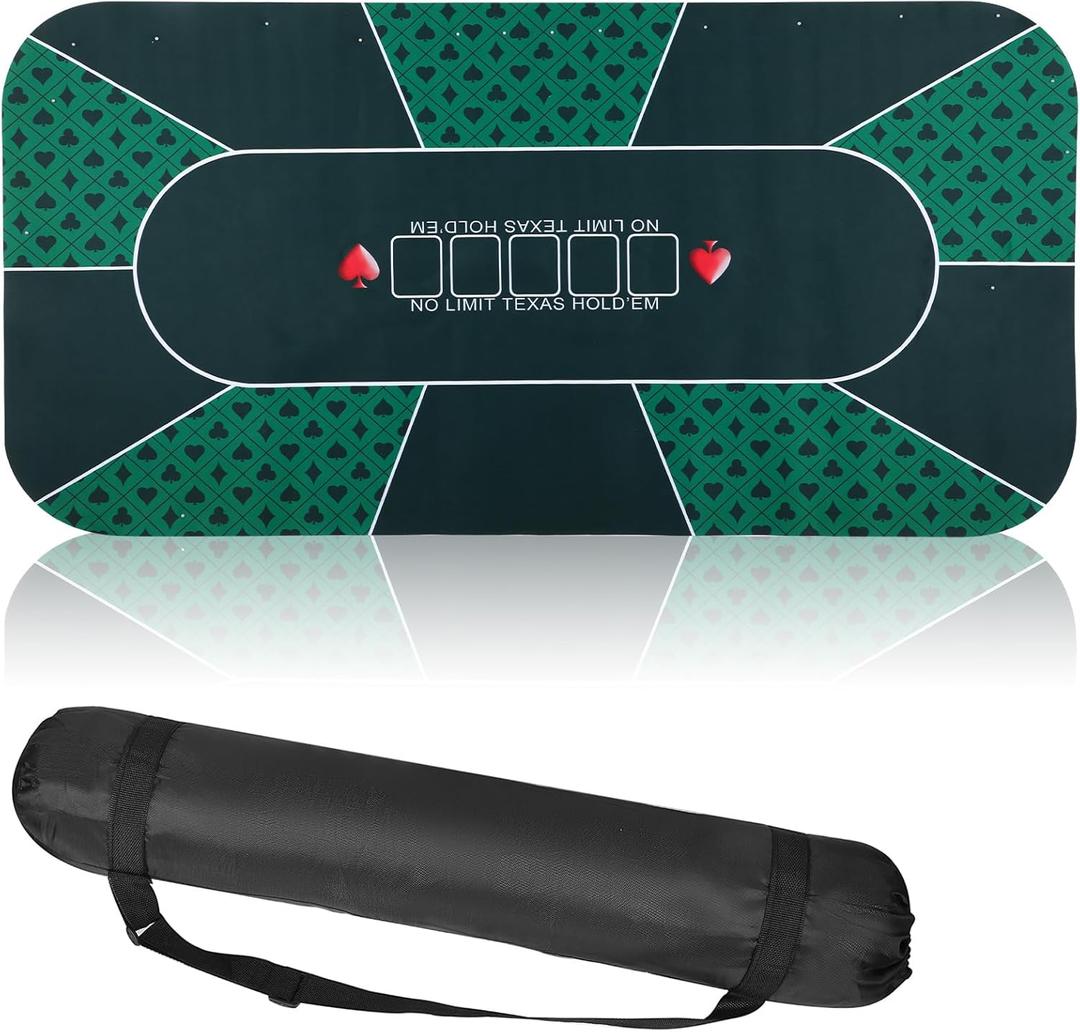 Kinlop Poker Mat Table Top with Storage Bag Portable Rubber Poker Table Cover Folding Texas for 5-10 Players Layout Blackjack Game Nights (Green)