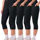 Real Essentials 4 Pack: Women's Capri Leggings with Pockets Casual Yoga Workout Exercise Pants (Available in Plus Size) - Set 7, 1X