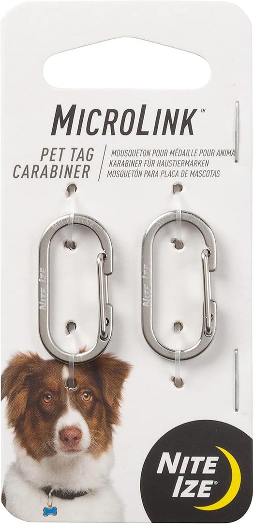 Nite IZE MicroLink Pet Tag Carabiner, Stainless Steel Cat and Dog Tag Clip, 2 Count (Pack of 1)