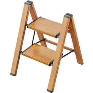 GameGem 2 Step Ladder, Aluminum Folding Step Stool with Anti-Slip Sturdy and Wide Pedal, Lightweight Portable Multi-Use Stepladder for Home and Kitchen Use Space Saving, Woodgrain, 330 lbs