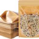 100 PCS Stand Up Pouches, 4 x 6 inch Kraft Paper Food Bags with Clear Window, Reusable Ziplock Food Storage Bags Resealable Pouches for Foods, Coffee Beans, Snacks (4x6inch)