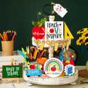 15 Pcs Back to School Tiered Tray Decor Teacher Appreciation Wood Signs Decorative Trays Items Farmhouse Rustic Decorations Wooden Tiered Tray Set for School Home Classroom Desk