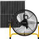 12" Solar Rechargeable Floor Fan, 35W Solar Powered Battery Operated Fans for Outdoor Garden Greenhouse Barn Stable Camping Garage Patio Air Circulation Cooling