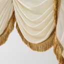 NAPEARL Premium Plush Velvet Valance Curtains for Living Room, Soft Draped Velvet Fabric Waterfall Valance with Gold Fringe Tassel Trim for Windows, White Swag for Bedroom
