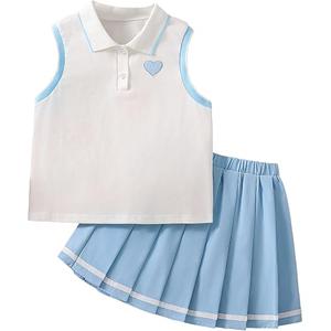 Ecolala Girls 2 Piece Outfits Sleeveless Top and Skirt Set Blue 13-14 Years