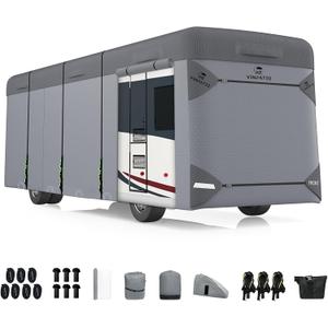VINPATIO Class A RV Cover Extra Thick 7 Layers Top: Fits 37'-40' RV, Heavy Duty Windproof Waterproof Class A Motorhome Cover with 2 Extra Long Straps, Gutter Covers
