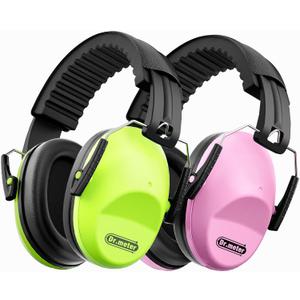 Noise Cancelling Ear Muffs: SNR27.4 Noise Cancelling Headphones for Adults Kids Ear Protection for Monster Jam Autism Sensory Concerts Fireworks- 2 Pack Green & Pink