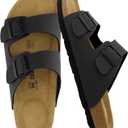CUSHIONAIRE Lane Cork Footbed Mens Sandals, Adjustable Buckle Comfort Slides for Men, Genuine Leather Insole Summer Sandals Men Footwear (11, Black Nubuck)