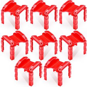 Hiboom 8 Pcs Wooden Train Track Riser Red Plastic Train Bridge Plastic Train Track Accessories Multi Level Support Risers Stackable Track Riser Support Risers