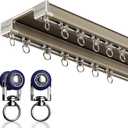 Double Row Ceiling Curtain Track - Double Rails for Curtains, Drapes, Room Dividers - Ceiling Mounted Curtain Track System - Sliding Curtain Rail (Champagne, 2M)