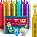Betem Super Golden Metallic Paint Markers, 12 Colors Metallic Paint Pen Scrapbook Supplies, 2-3mm Medium Tips Glitter Markers for Black Paper, Rock Painting, Ceramic, Wood, Christmas Gifts DIY Crafts