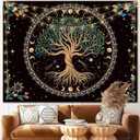 Moon Phase Tree of Life Tapestry Nature Flower Plant Butterfly Tapestries Boho Mandala Spiritual Tapestry Aesthetic Wall Hanging for Home Decor Bedroom Living Room Dorm Decor (70.87" x 90.55", Blue)