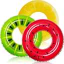 JOYIN Inflatable Swim Tube Raft (3 pack) with Summer Fruits Painting, Pool Toys for Swimming Pool Party Decorations, 32