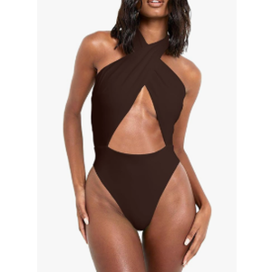 HYPERFIRE Women's Sexy Halter Criss Cross Swimsuit Cut Out One Piece Bathing Suit High Cut Swimwear Small