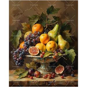 Still Life Paint by Numbers Kit for Adults - DIY Fruit Bowl with Pears and Grapes Painting on Canvas 16x20 Inches, Acrylic Paint Set, Suitable for Beginners, Art for Home Decoration or Gifts