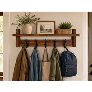 29" Coat Rack Wall Mount with Shelf, Entryway Wall Hooks with Shelf, Coat Hangers for Bathroom, Living Room, Bedroom