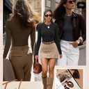 Ficerd 3 Pack Women's Ribbed Long Sleeve Tops, Crew Neck Slim Fit Undershirts Knit Basic Casual Stretch Layering Tee Shirts (Large, Black, Dark Gray, Coffee)