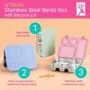 Elk and Friends Kids Stainless Steel Bento Box with Silicone Lid | Leak-proof | Toddler Lunch Container | 4 Compartments | Dishwasher Safe, Pink 