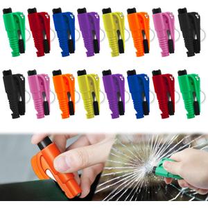 JINRUITOP 16Pcs Car Window Breaker Key Chains, Portable 3 in 1 Glass Breaker/Seat Belt Cutter/Survival Whistle, Safety Emergency Escape Tools, Multifunctional Car Accessories for All Vehicles
