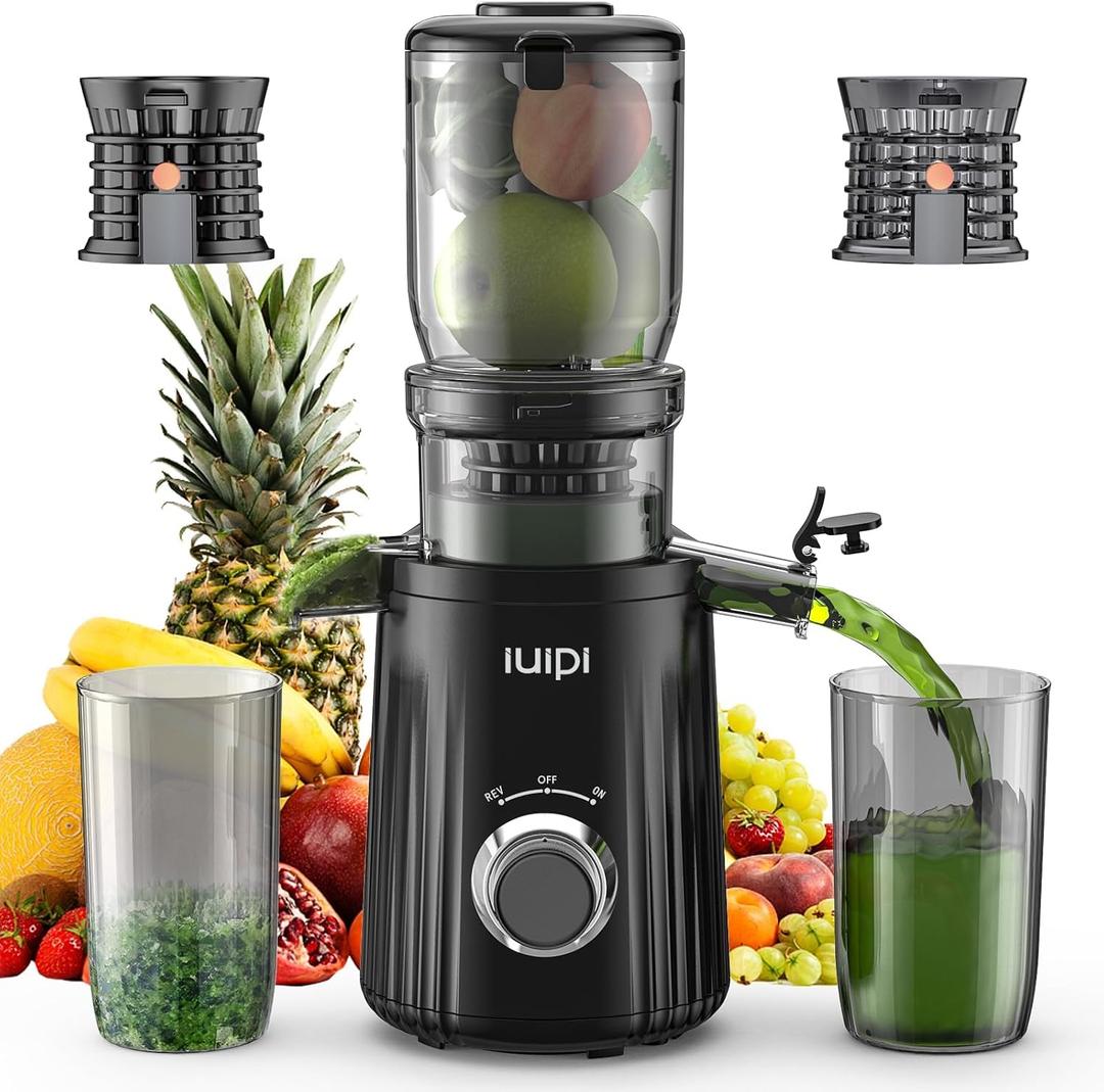 Cold Press Juicer, Slow Masticating Juicer Machines for Whole Vegetable and Fruit, 4.3" Feed Chute, BPA Free, Easy Clean Juice Extractor Machine to Unlock Fresh & Nutritious Juices (Black)
