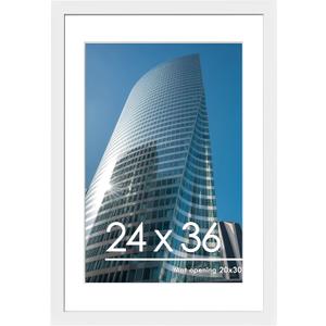 24x36 Poster Frame, Display Pictures 20 x 30 with Mat, White