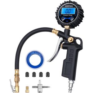 AstroAI Digital Tire Pressure Gauge with Inflator, 3-250 PSI Air Chuck & Compressor Accessories Heavy Duty with Quick Connect Coupler, 0.1 Display Resolution, 1pack