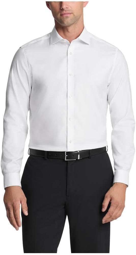 Calvin Klein Men's Dress Shirt Slim Fit Non Iron Stretch Solid (15.5" Neck 32"-33" Sleeve, White)