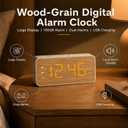 Wooden Digital Alarm Clock for Bedroom, Large Display, 100dB Alarm | Wood grain bedside clock, 1.8 in display, dual alarm, USB-C/USB-A charging, dimmable display, battery backup, easy setup