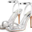 Elisabet Tang Women’s Stilettos Heeled Sandals Open Square Toe Heels,4.3 Inch Open Toe Strappy Sexy High Heels Ankle Strap Buckle Heels for Party Wedding Dress Daily Wear Shoes, Size: 7