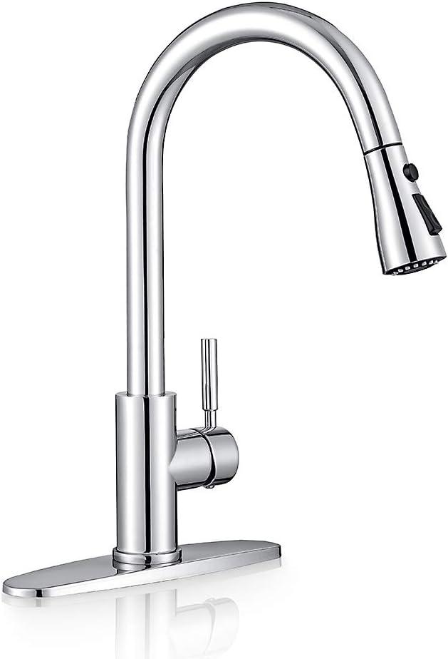 Stainless Steel 304 Kitchen Sink Faucet with Pull Down Spray Outdoor Kitchens Faucets Out Extension Utility Farmhouse for Sinks 1 Hole,Single Handle Rent Apartment Dorm