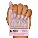 Glamnetic Press On Nails - Pistachio Crme | Short Almond Fake Nails with Purple French Tips and Glossy Finish, Salon Quality | 15 Sizes - 30 Nail Kit with Glue
