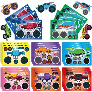 24 Sheets 8.3''5.9'' Make Your Own Monster Truck Stickers for Toddlers Kids Party Favors, Make a Face Stickers for Kids Activities Supplies Crafts