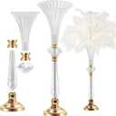 VIJIV Tall Crystal Acrylic Flower Vases for Centerpieces, 23.6" Large Clear Decorative Trumpet Vases, Wedding Flower Stand with Ribbed, Table/Floor Vase for Bridal Showers & Dining Room, Home Decor