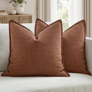 MIULEE Pack of 2 Thick Textured Couch Throw Pillow Covers, Rust Terracotta Decorative Pillow Covers 22x22, Neutral Linen Cushion Cases for Sofa Bed Living Room Modern Farmhouse Home Decor, No Filling