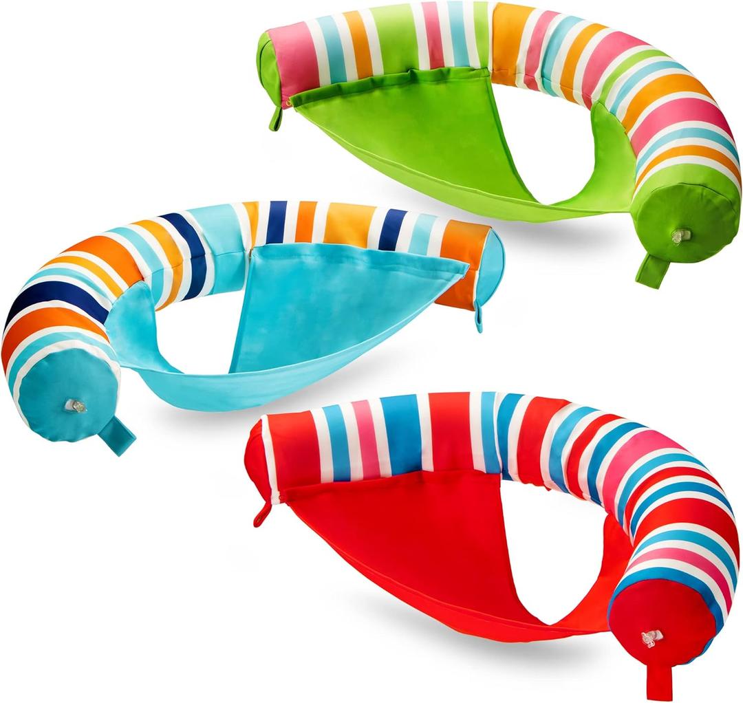 SLOOSH Inflatable Pool Noodle Chair, 3 Packs Stripes Design Pool Floats Noodle Sling Floatie, Swimming Party Floating Chair for Adult Party Summer Water Fun,Stripe