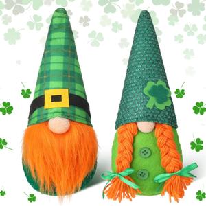 Sumind 2 Pack St. Patrick's Day Gnome Decoration Green Irish Saint Leprechaun Tomte Plush Gnomes Doll Dwarf Felt Shamrock Gnome for Tiered Tray Home St. Patrick's Day Decor Ornaments(Lovely Style)