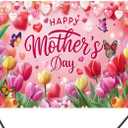 Mother's Day Backdrop Happy Mother's Day Party Decor Banner Supplies Heart-Shaped Balloon Floral Tulip Butterfly Pink Photography Backdrop,Holiday Wall Decor for Indoor Outdoor Garden Yard 7x5ft