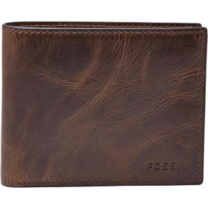 Fossil Men's Derrick RFID-Blocking Leather Bifold Wallet with Flip ID Window for Men (Dark Brown)