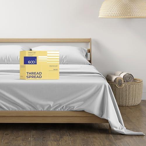 THREAD SPREAD 100% Egyptian Cotton Sheets California King Size - 600 Thread Count 4 PC Luxury Sheets Cal King Size, Soft, Cooling Hotel Luxury Bed Sheets & Pillowcases, Fits Mattress upto 18" - Silver