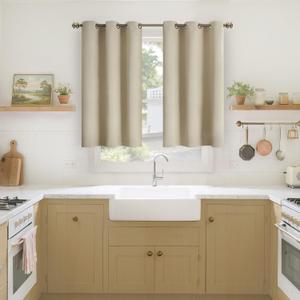 YoungsTex Beige Kitchen Window Curtains 40 Inch Length - Small Blackout Drapes with Grommet Thermal Insulated Privacy for Bathroom Short Windows, 2 Panels, 34 x 40 Inch