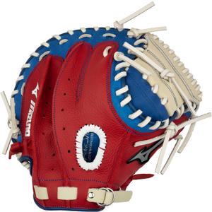 Mizuno Youth Prospect Baseball 32.5" Catcher's Mitt, RH Red-Blue, 32.5 inches