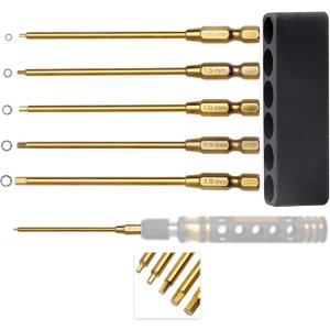 1/4" Drivers 1.27mm(0.05") 1.5mm 2mm 2.5mm 3mm Titanium RC Hex Driver Bit Set Quick Change Allen Key Wrench Combo for Electric Screwdrivers/Power Drill Fit Traxxas Axial RC Cars Repairing