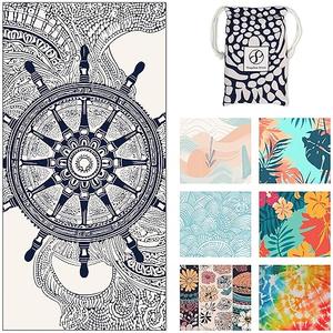Shapeless Prints Microfiber Beach Towels  Soft & Lightweight  Absorbent, Quick Dry, Sand Free  Perfect for Beach, Pool, Travel, Camping, Yoga  Matching Travel Bag  Large  Nautical Mandala