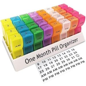 CAidRE Monthly Pill Organizer 2 Times a Day, 30 Day One Month Pill Box AM/PM, Weekly Pill Holder Pill Case for Vitamins, Fish Oil, Supplements & Medication