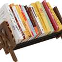 Desktop Bookshelf Organizer, Wood Office Tabletop Book Storage Rack, Tilting Bookcase for Books/CDs/Magazine Display (Black)