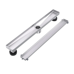 EXF Linear Shower Drain 24 Inch Tile Insert, Brushed Stainless Steel Rectangle Shower Floor Drain Cover with Hair Catcher, Adjustable Feet