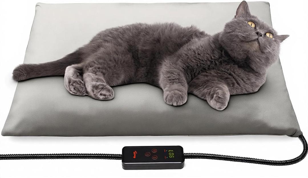 Toozey Small Pet Heating Pad, 6 Adjustable Temperature Dog Cat Heating Pad with Timer, Waterproof Heated Cat Bed with Chew Resistant Cord, Indoor Electric Pet Heated Mat 18x16in (Grey)